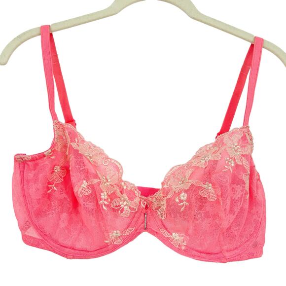 Victorias Secret Womens Dream Angels Floral Lace Push Up Bra Size 34DD Coral‎ - Picture 1 of 6